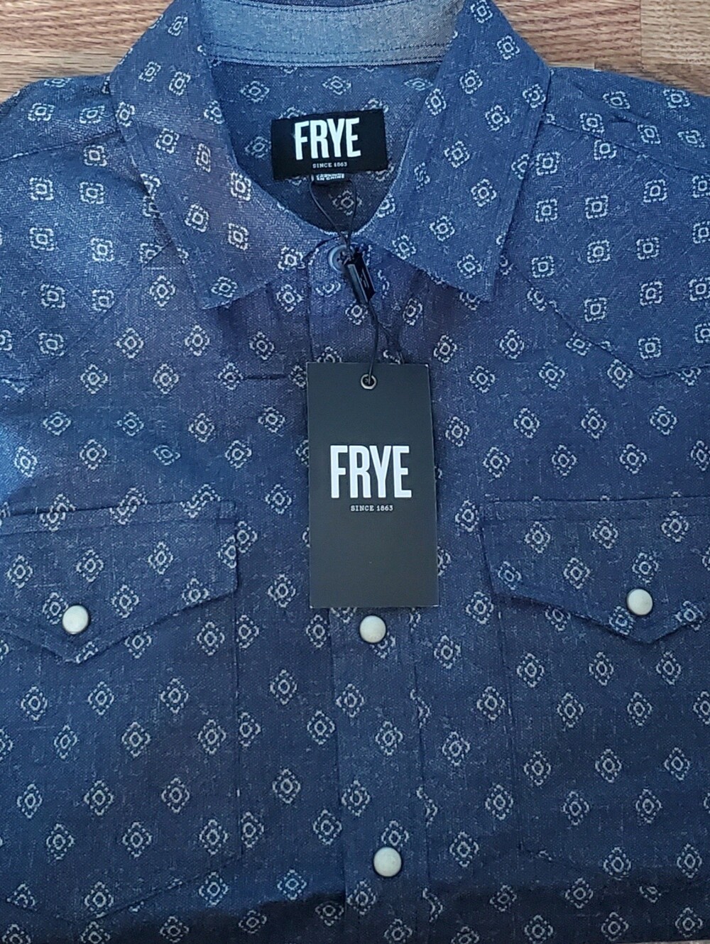 FRYE Navy Blue Printed Snap Rodeo Shirt